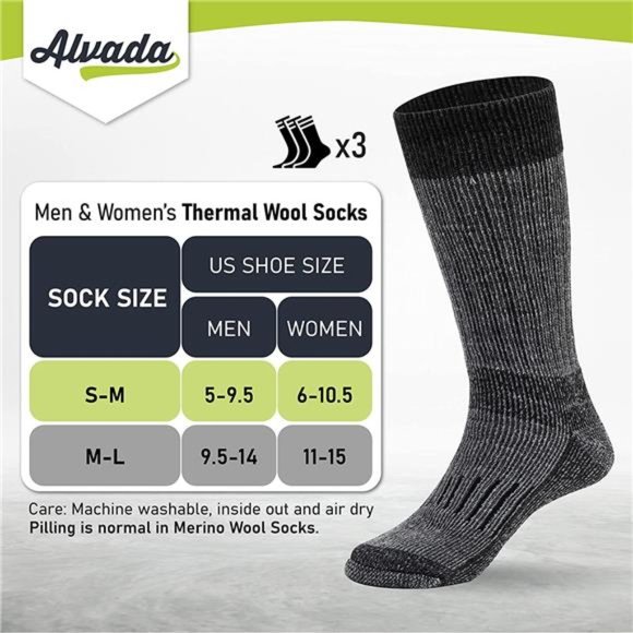 Alvada Warm Thermal Wool Socks for Winter Moisture Wicking and Breathable - Picture 3 of 7